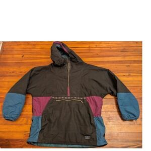 Vintage LL Bean Thinsulate Anorak Jacket Mens XL Tall Colorblock Black Teal 90s